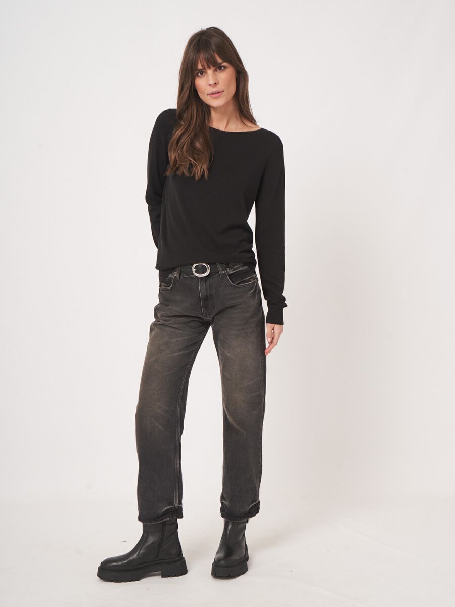 Pull coton mélangé femme — manches longues & coupe droite image number 3