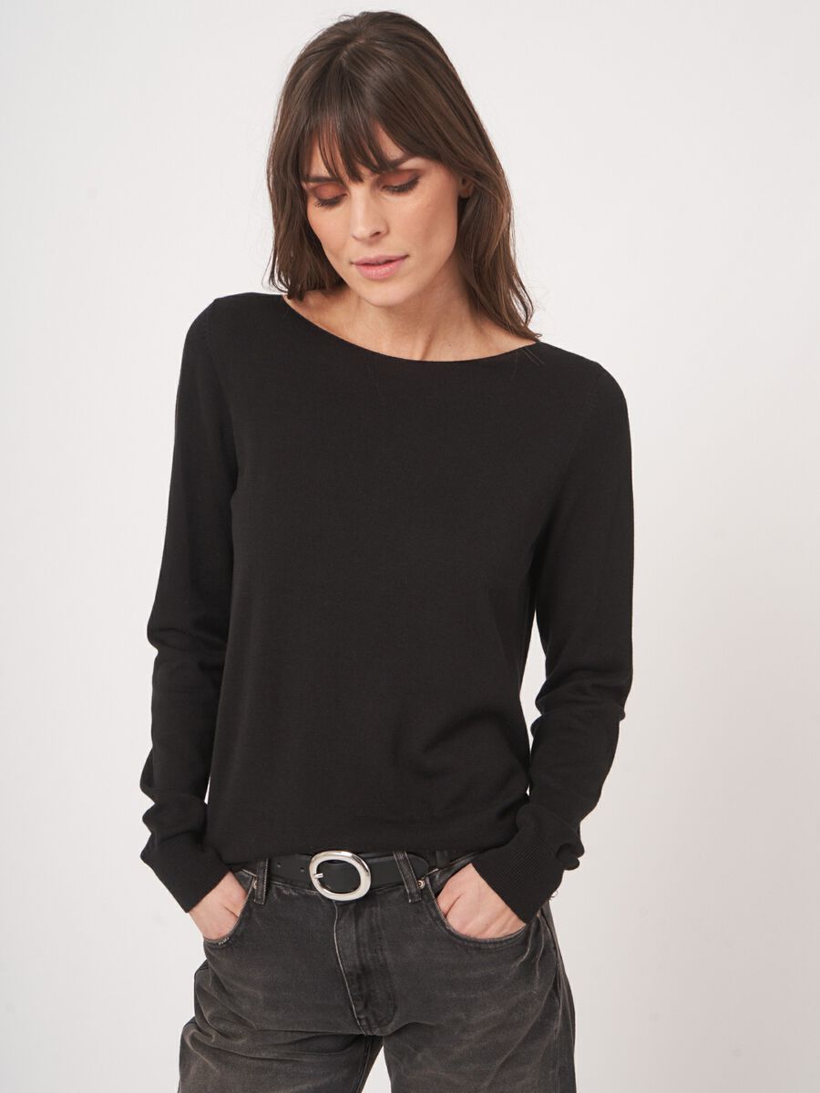 Pull coton mélangé femme — manches longues & coupe droite image number 4