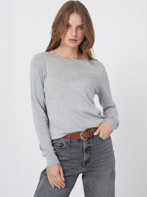 Pull coton mélangé femme — manches longues & coupe droite