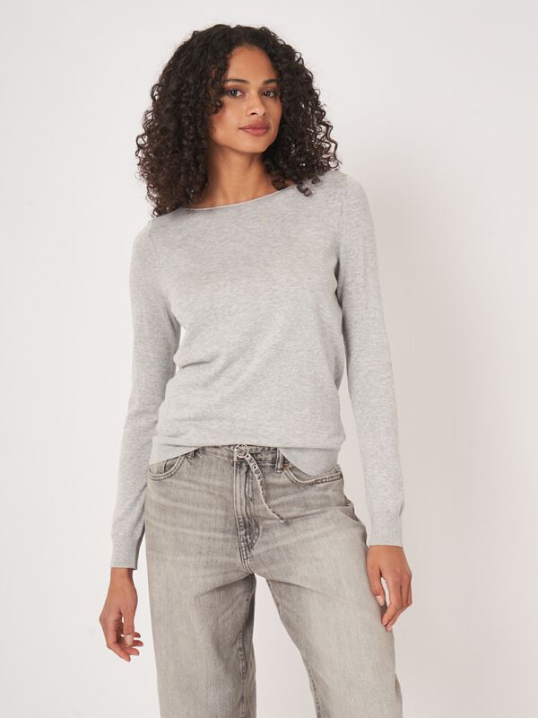 Damen Feinstrickpullover aus Baumwollmix, U-Boot-Ausschnitt image number 0