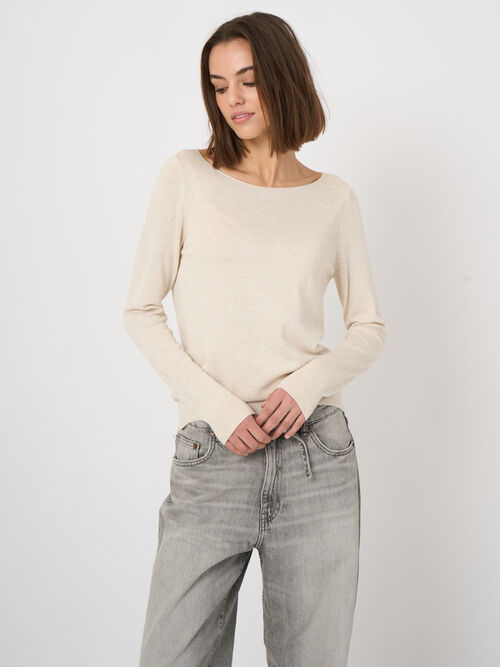 Fine-knit cotton-blend boat-neck sweater