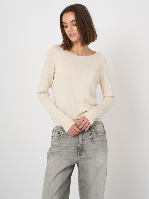 Fine-knit cotton-blend boat-neck sweater image number 0