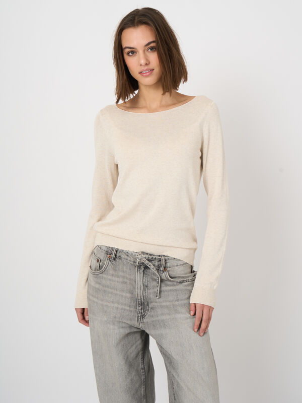 Fine-knit cotton-blend boat-neck sweater image number 2