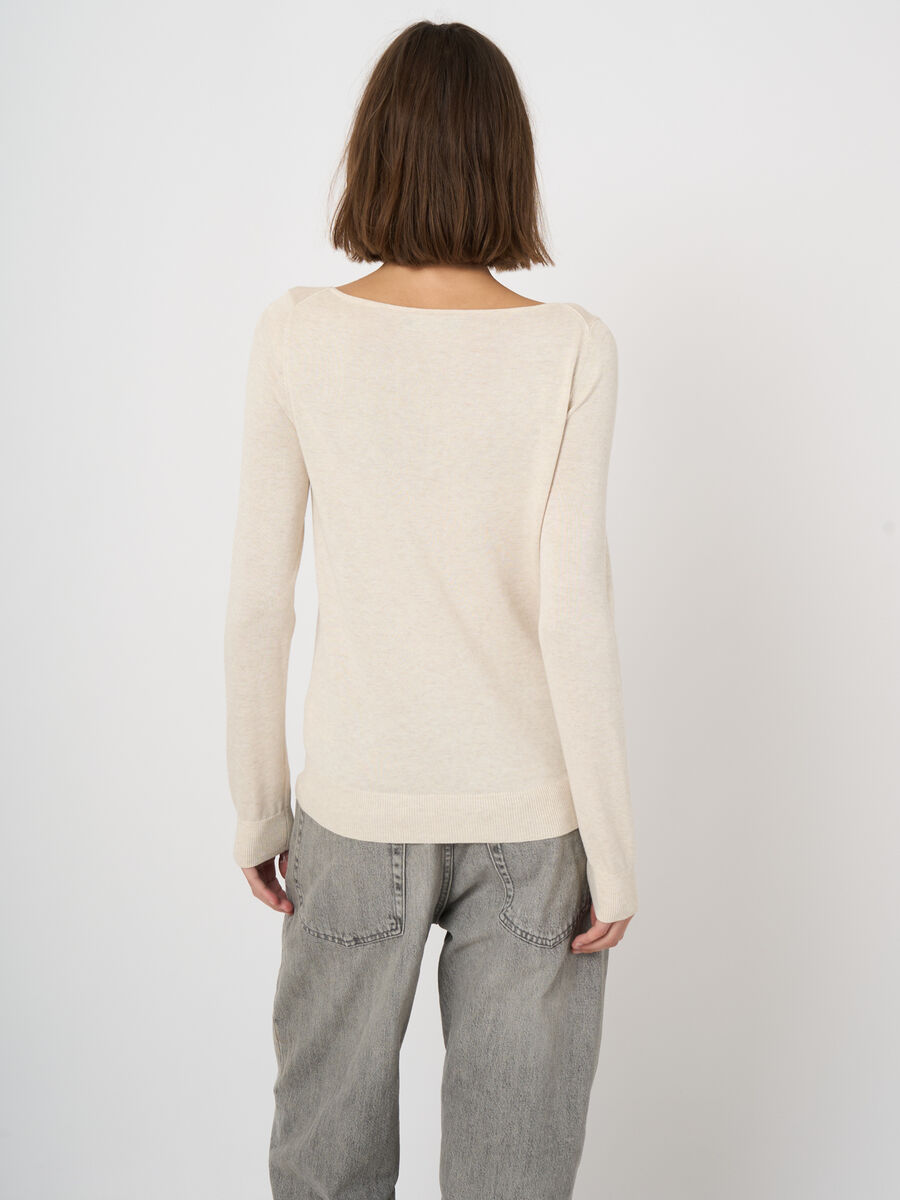 Fine-knit cotton-blend boat-neck sweater image number 3