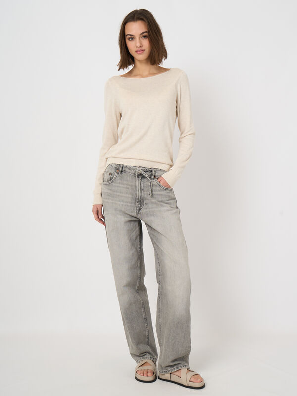 Fine-knit cotton-blend boat-neck sweater image number 4