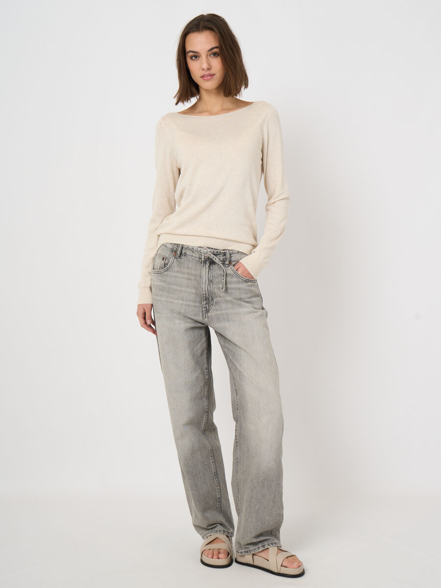 Fine-knit cotton-blend boat-neck sweater image number 4