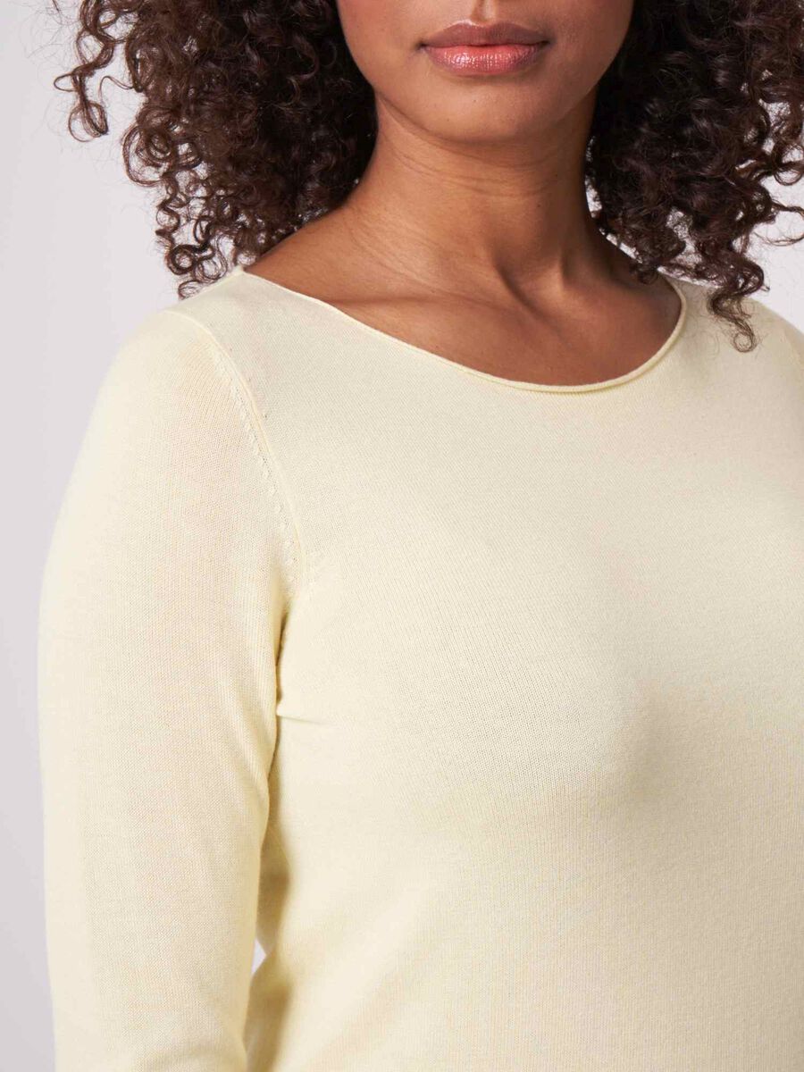 Pull col bateau en maille fine coton m&eacute;lang&eacute; image number 2