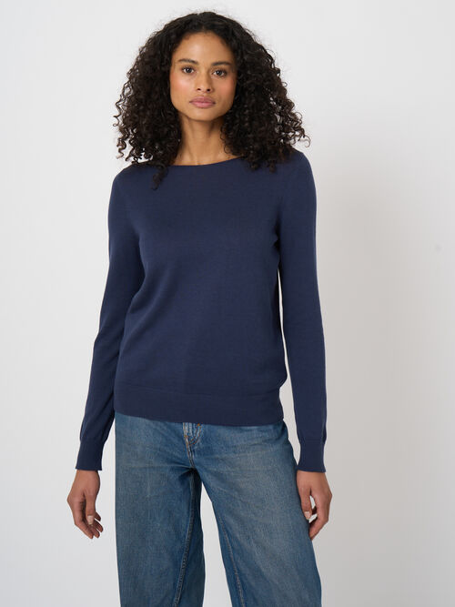 Pull col bateau en maille fine coton m&eacute;lang&eacute;