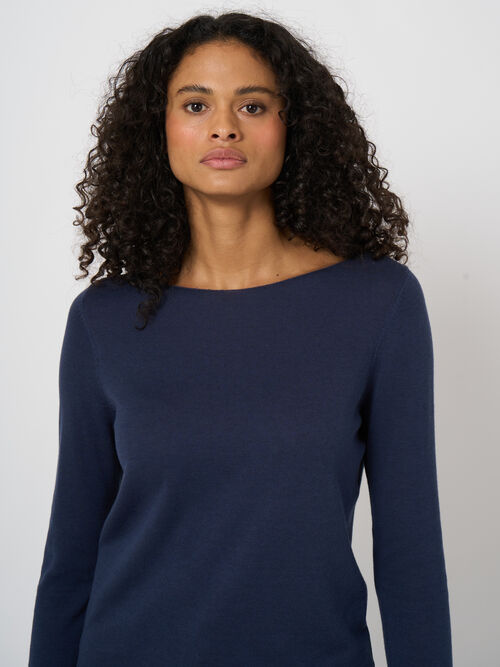 Pull col bateau en maille fine coton m&eacute;lang&eacute;