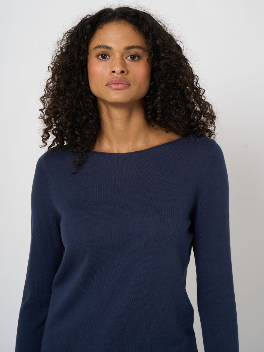 Pull col bateau en maille fine coton m&eacute;lang&eacute; image number 1