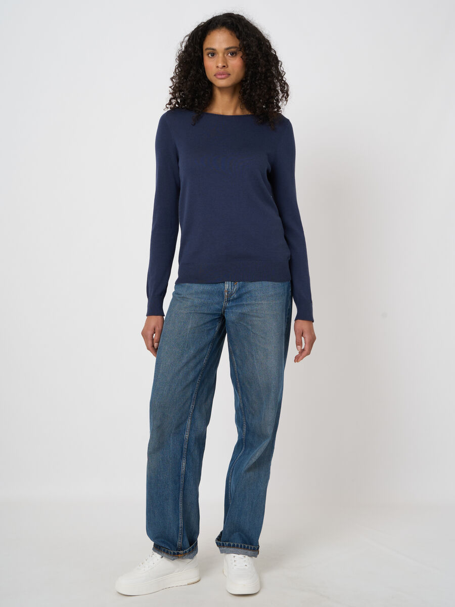 Pull col bateau en maille fine coton m&eacute;lang&eacute; image number 2