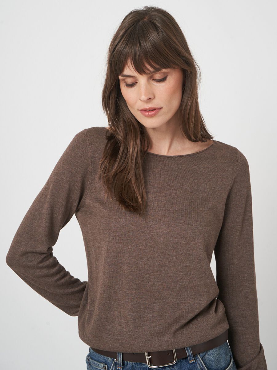 Pull coton mélangé femme — manches longues & coupe droite image number 1