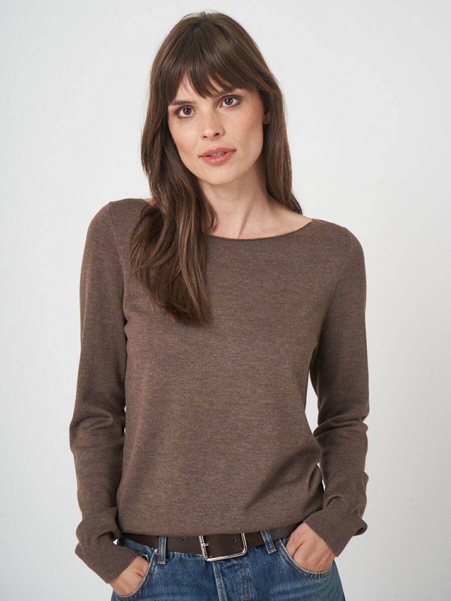 Pull coton mélangé femme — manches longues & coupe droite image number 2