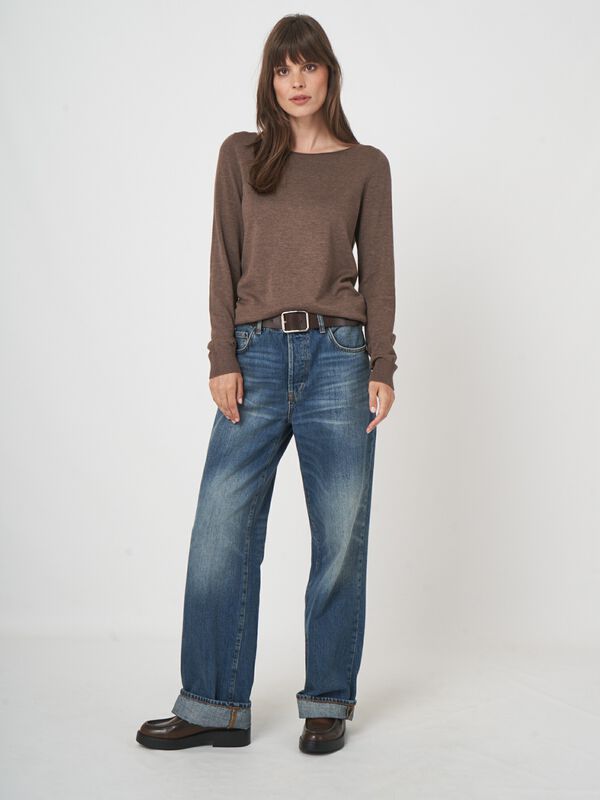 Pull col bateau en maille fine coton m&eacute;lang&eacute; image number 4