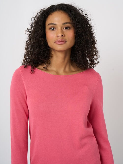 Pull col bateau en maille fine coton m&eacute;lang&eacute;