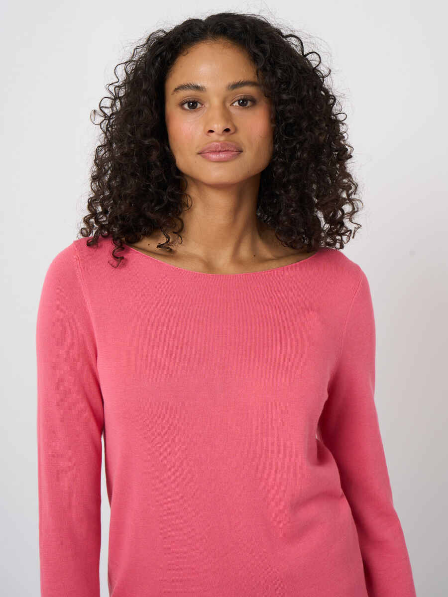 Pull col bateau en maille fine coton m&eacute;lang&eacute; image number 0