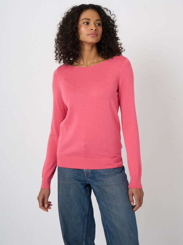 Fine-knit cotton-blend boat-neck sweater image number 2