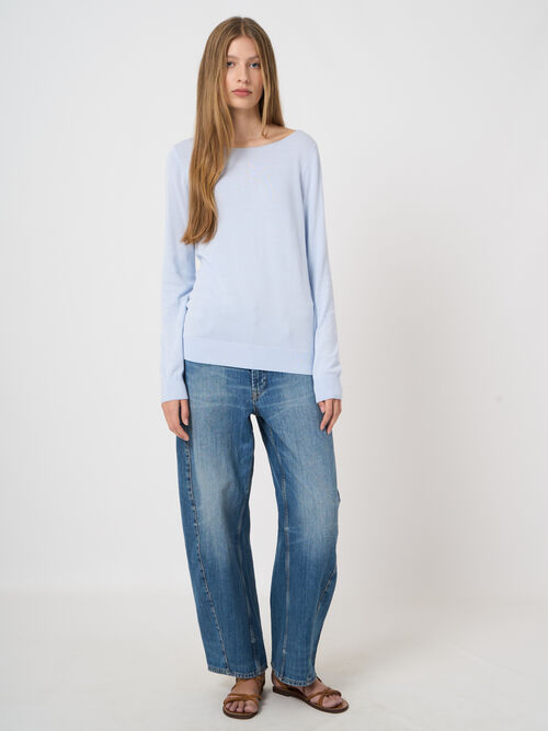 Pull col bateau en maille fine coton m&eacute;lang&eacute;