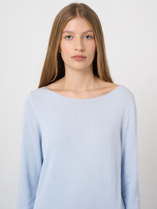 Pull col bateau en maille fine coton m&eacute;lang&eacute;