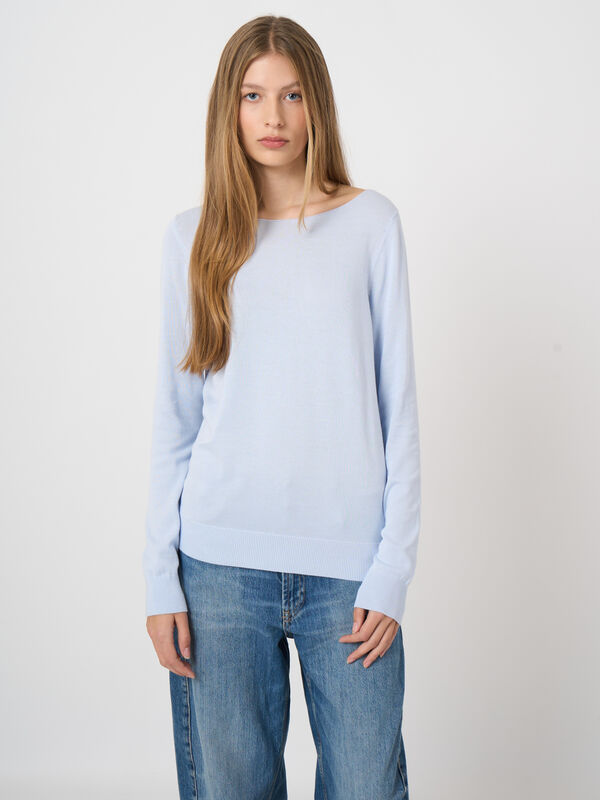 Pull col bateau en maille fine coton m&eacute;lang&eacute; image number 2