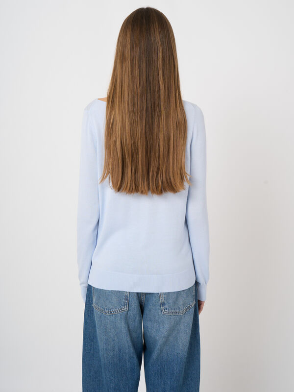 Pull col bateau en maille fine coton m&eacute;lang&eacute; image number 3