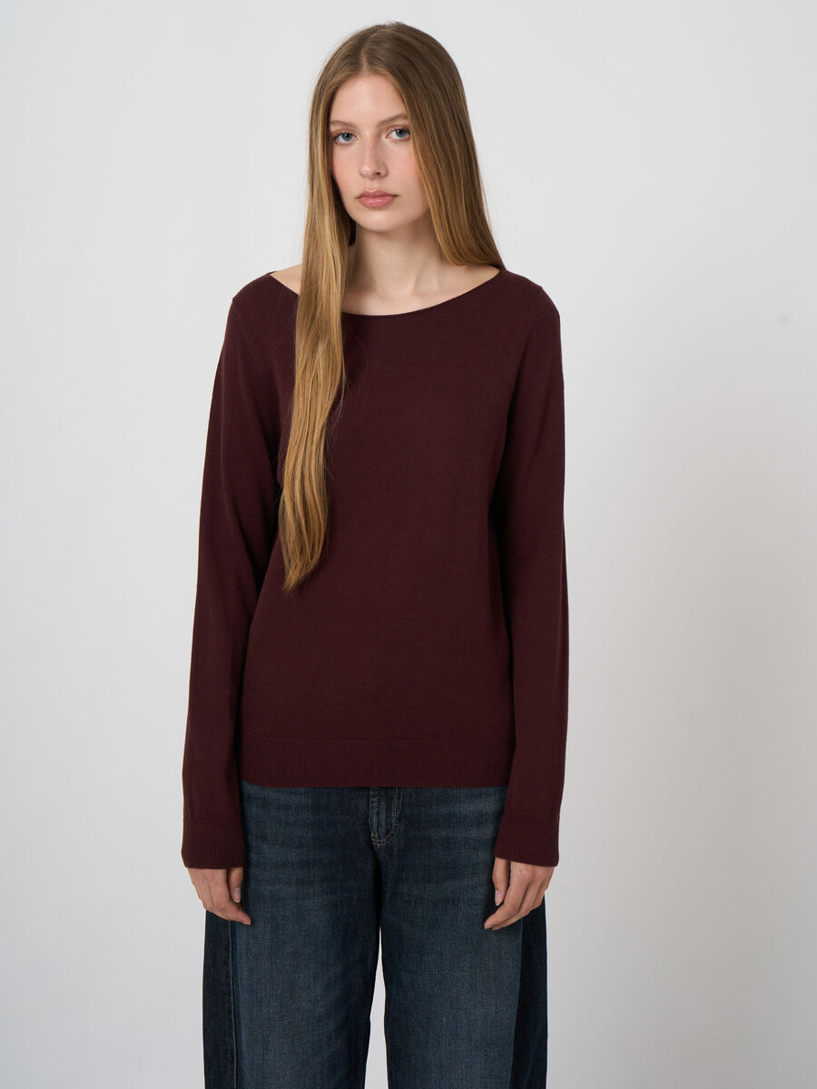 Cotton-Viscose Fine-Knit Boat-Neck Sweater image number 0