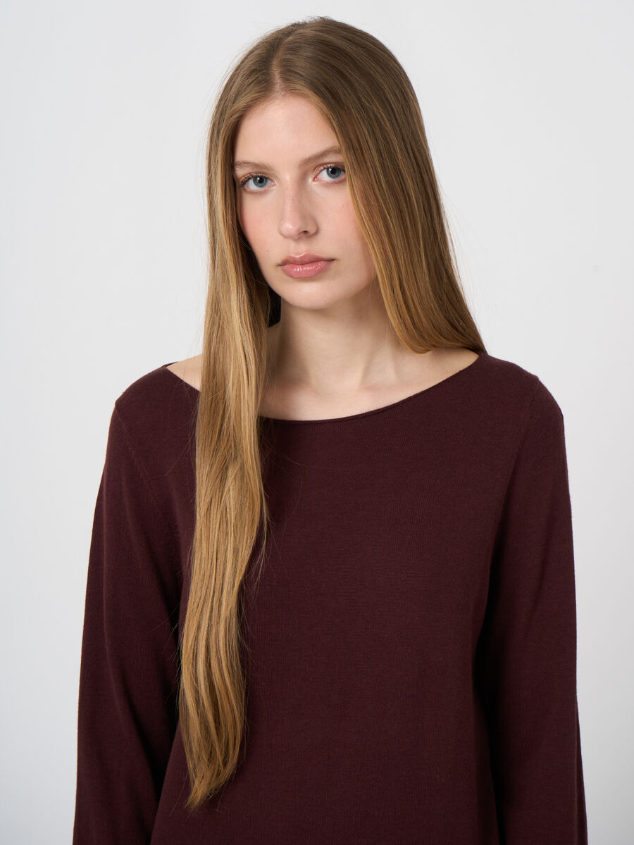 Cotton-Viscose Fine-Knit Boat-Neck Sweater image number 1