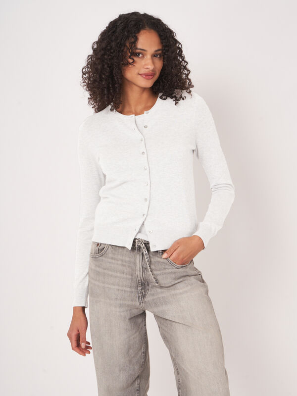 Basic fine knit cardigan cotton blend image number 0