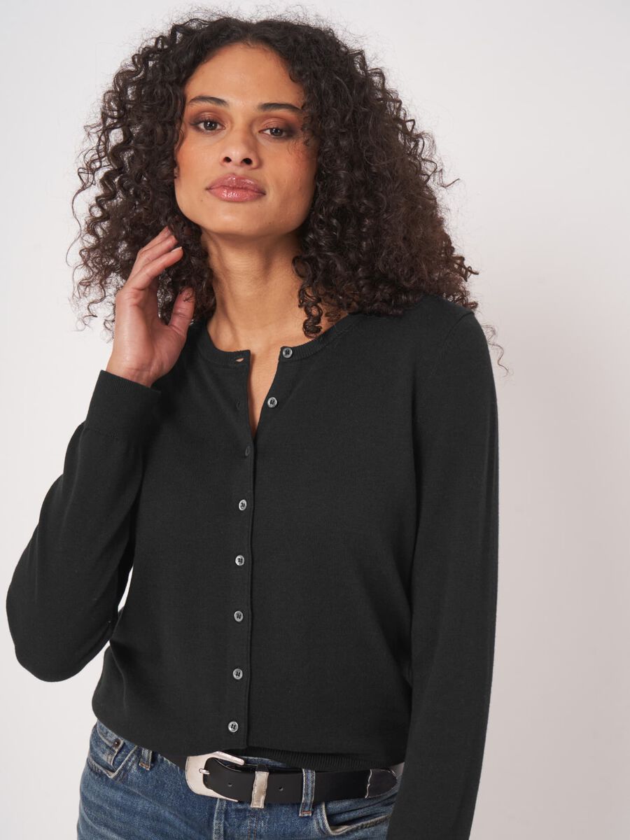 Fine-knit cotton-blend cardigan image number 0
