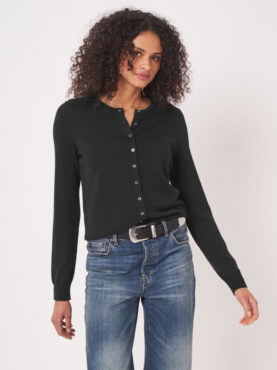 Fine-knit cotton-blend cardigan image number 2