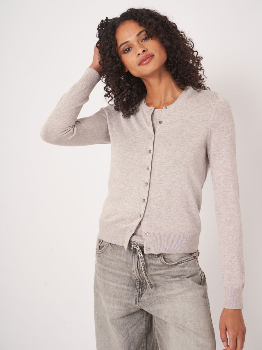 Basic fine knit cardigan cotton blend image number 0