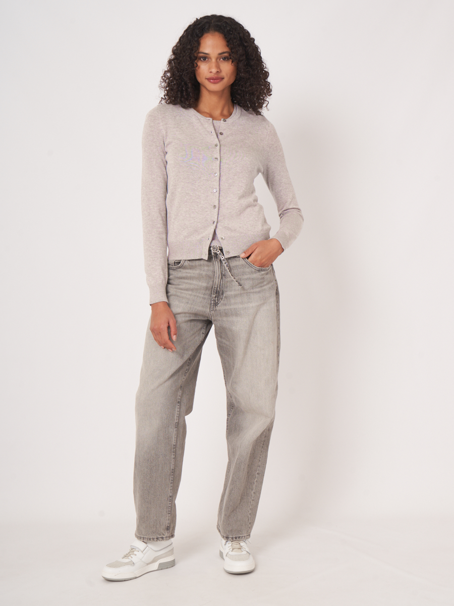 Basic fine knit cardigan cotton blend image number 1