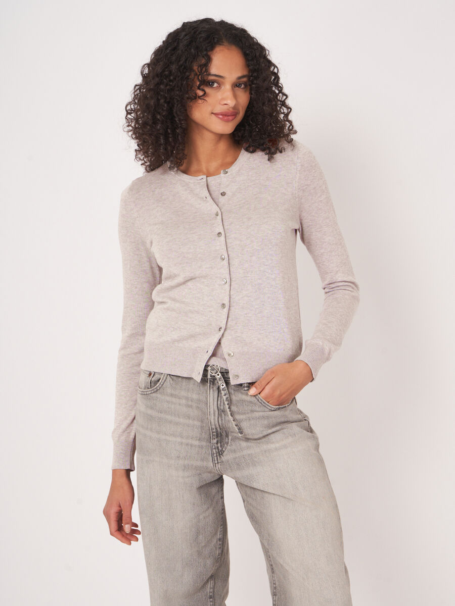 Basic fine knit cardigan cotton blend image number 3