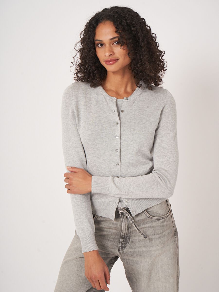 Basic fine knit cardigan cotton blend image number 0