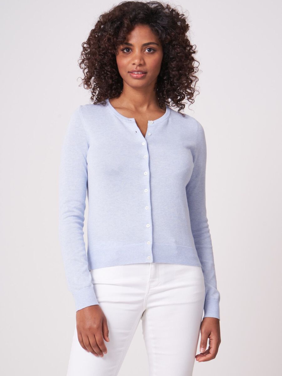 Basic fine knit cardigan in cotton blend image number 0