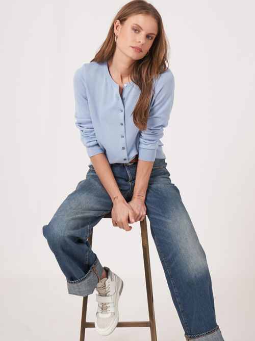 Cardigan basique en fine maille en coton m&eacute;lang&eacute;