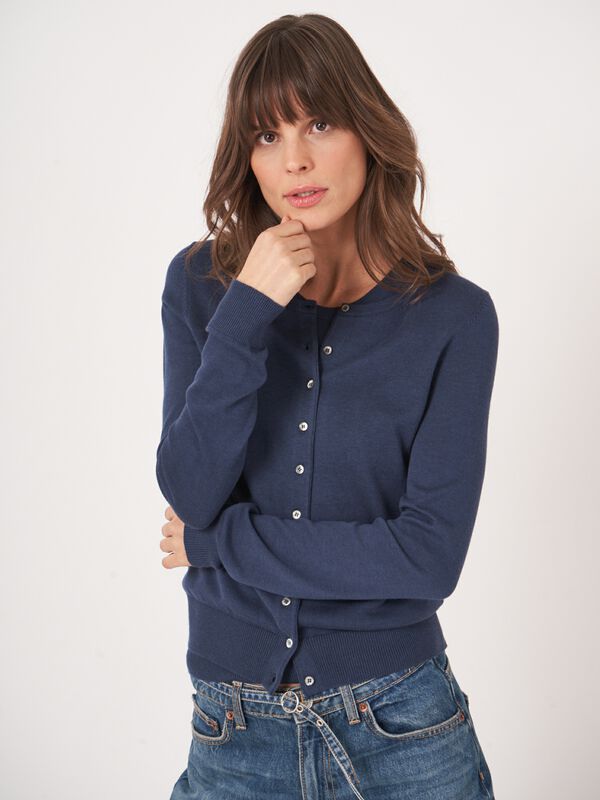 Basic fine knit cardigan cotton blend image number 0