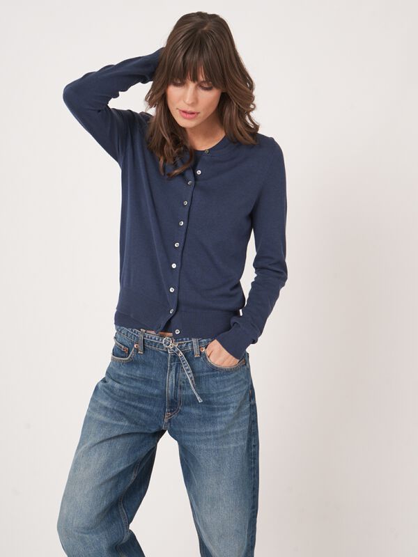 Basic Feinstrick-Strickjacke aus Baumwollmischung image number 2