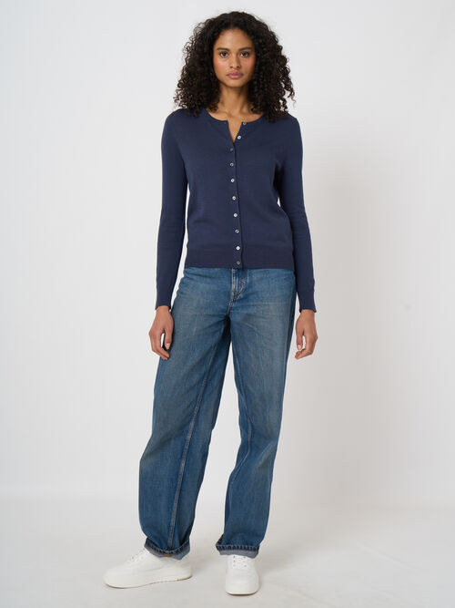 Cardigan maille fine en coton m&eacute;lang&eacute;