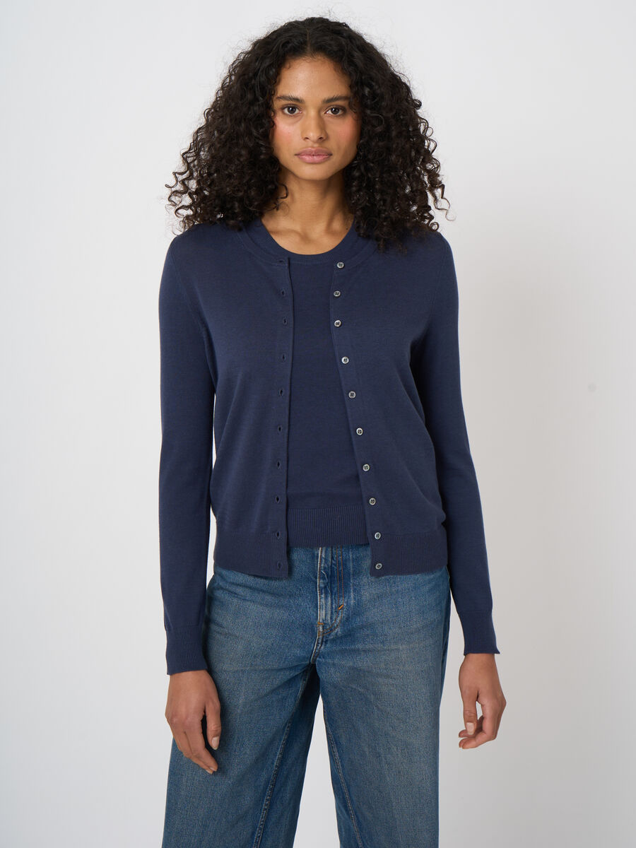 Cardigan maille fine en coton m&eacute;lang&eacute; image number 3