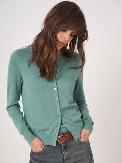 Basic fine knit cardigan cotton blend