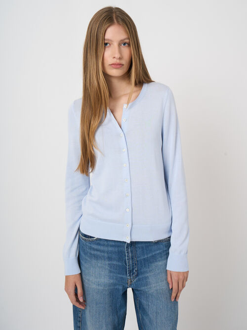 Cardigan maille fine en coton m&eacute;lang&eacute;