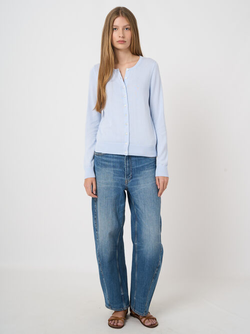 Cardigan maille fine en coton m&eacute;lang&eacute;