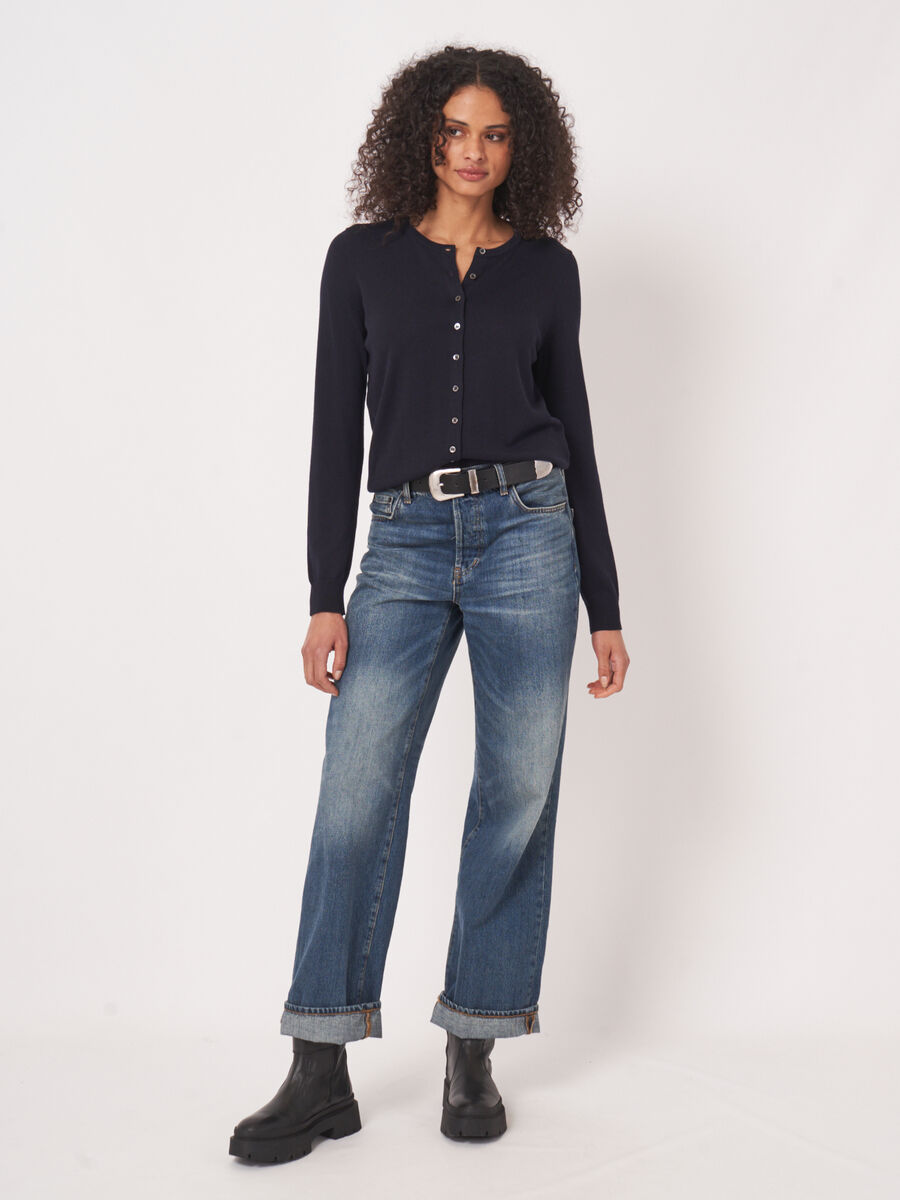 Basic fine knit cardigan cotton blend image number 4