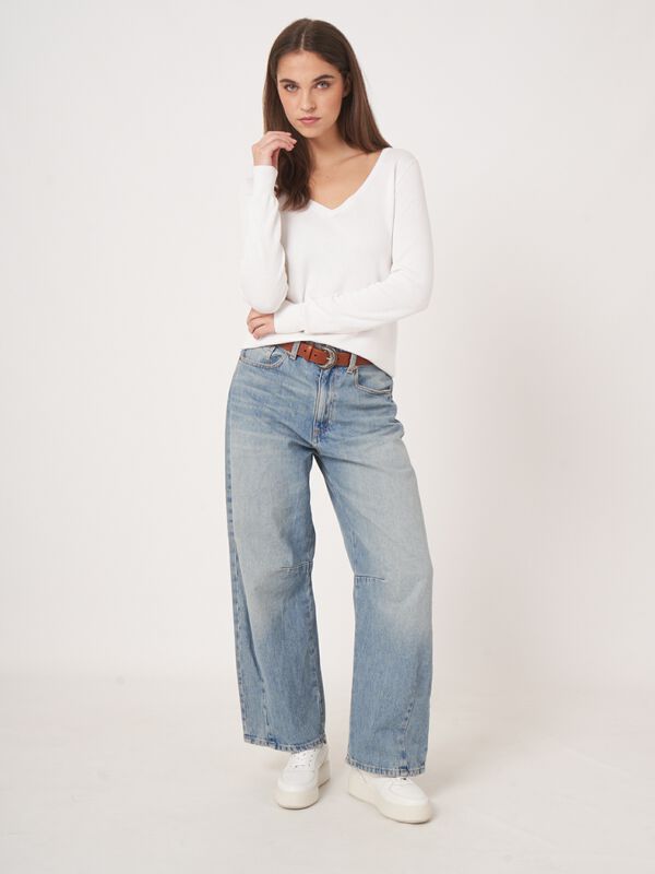 Basic Feinstrick-Pullover mit V-Ausschnitt aus Baumwollmischung image number 5