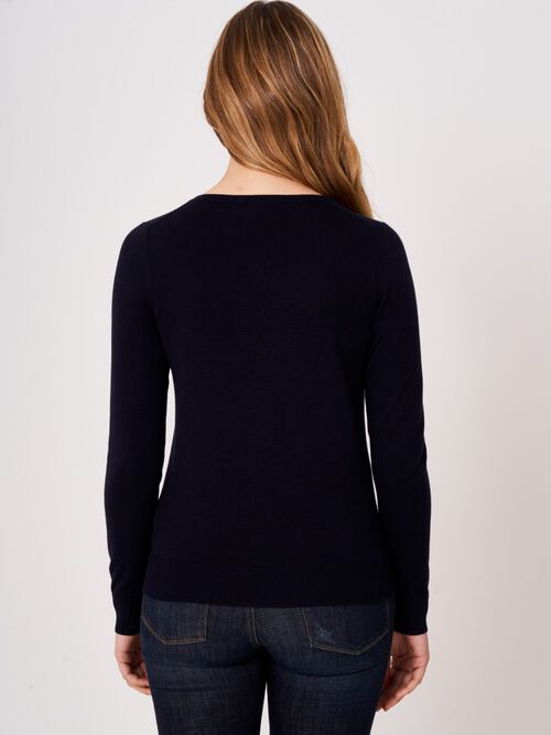 Basic Feinstrick-Pullover mit V-Ausschnitt aus Baumwollmischung