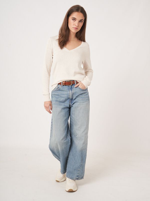 Basic Feinstrick-Pullover mit V-Ausschnitt aus Baumwollmischung image number 4