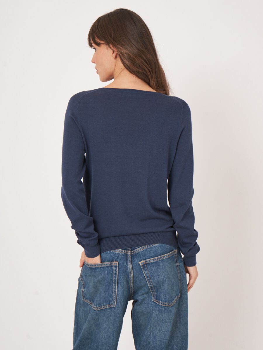 Basic fijngebreide V-hals trui in katoenmix image number 4