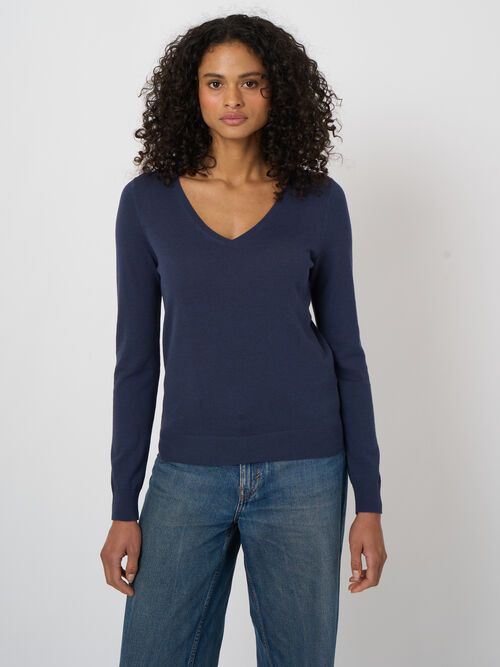 Fine-knit cotton-blend v-neck sweater