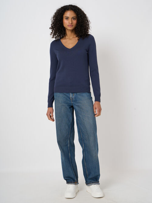 Fine-knit cotton-blend v-neck sweater